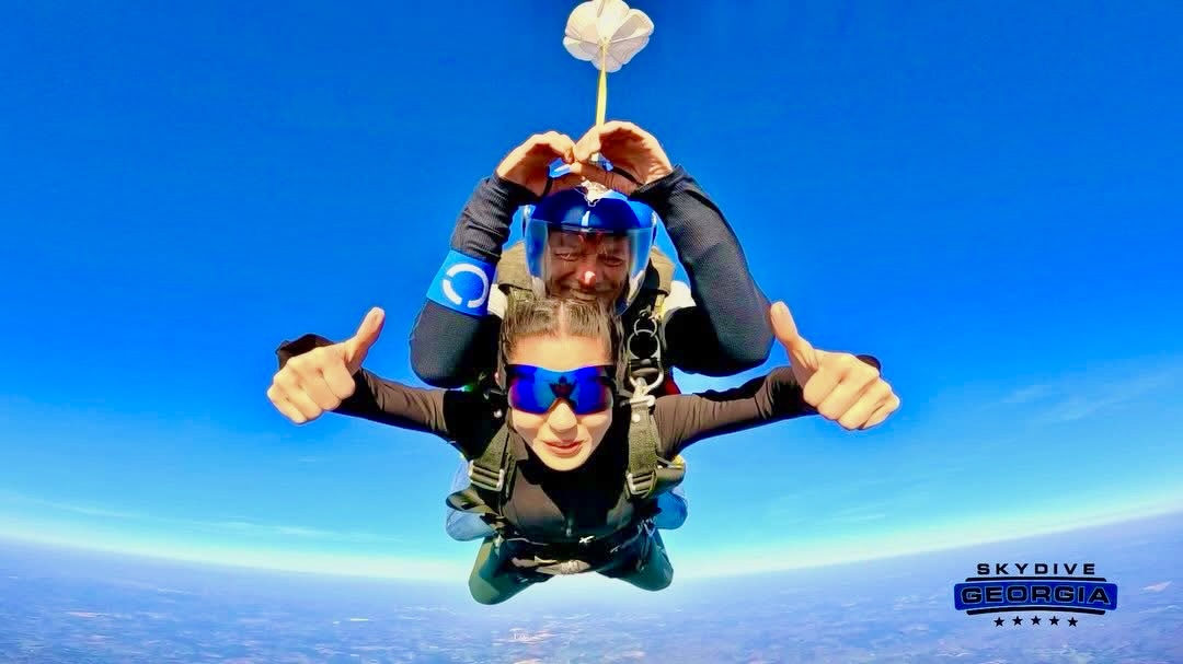 First time skydiver enjoying freefall